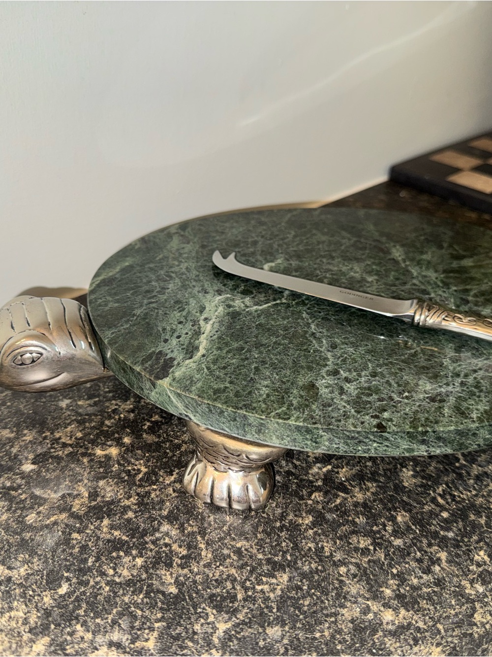 Godinger Green Marble Turtle-Feet Serving Board with Silver Accents